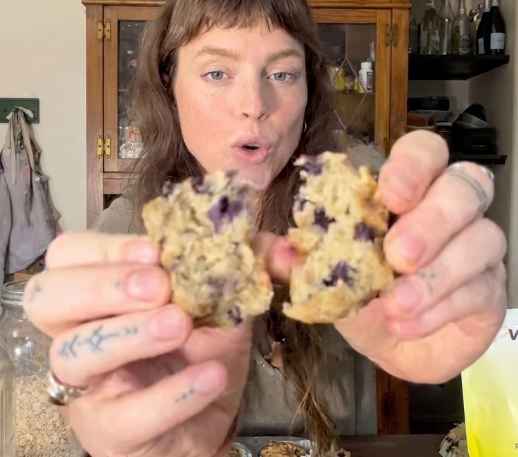 Fresh-baked blueberry protein muffins