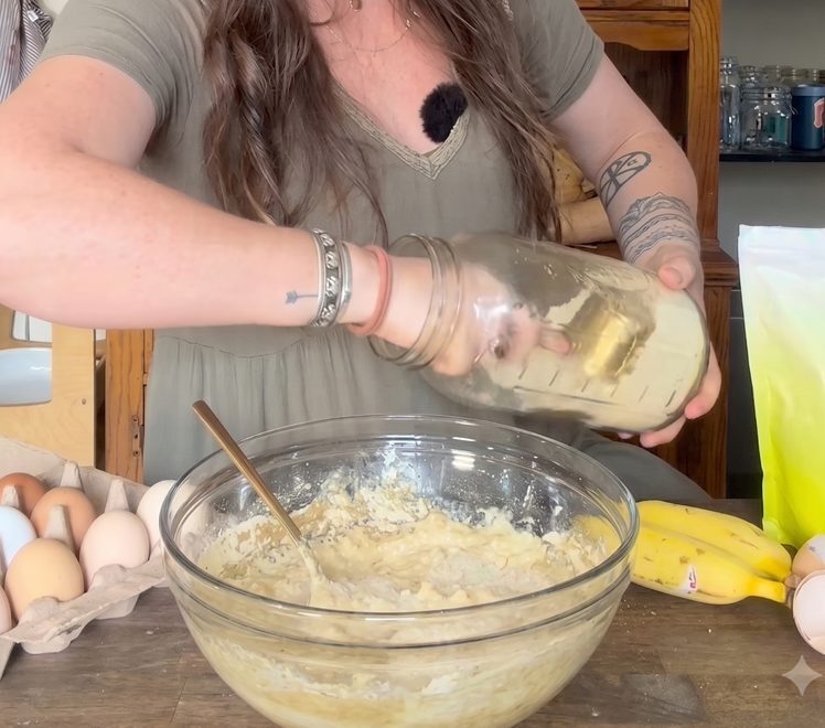 Mixing the protein muffin batter